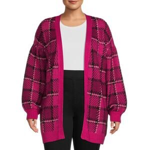 Terra & Sky Pink Quited Pink Open Front Puff Sleeve Cardigan Sz. 2X
